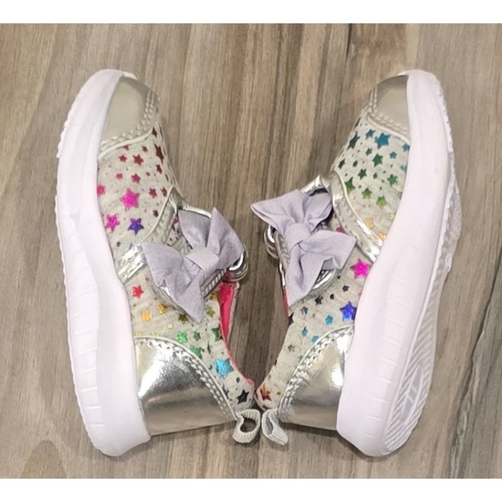Wonder Nation Toddler Mary Jane Bow Slip-On Sneakers Size 3 – Silver Star Print